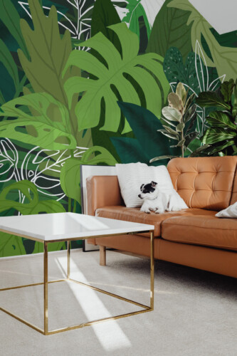 Deep Jungle Canopy Fancy Walls eco-friendly peel and stick wall mural with dramatic tropical greenery pattern for stylish home décor and natural-inspired spaces.