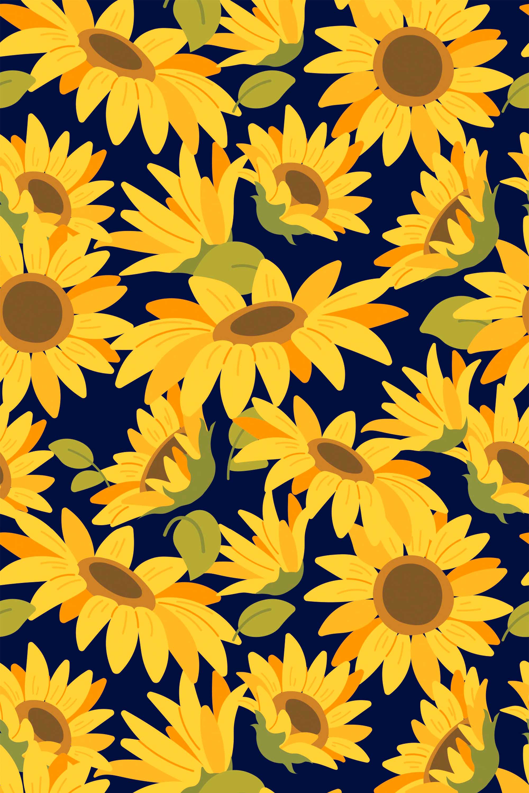 Removable wallpaper by Fancy Walls with high contrast yellow sunflower floral pattern on rich blue backdrop