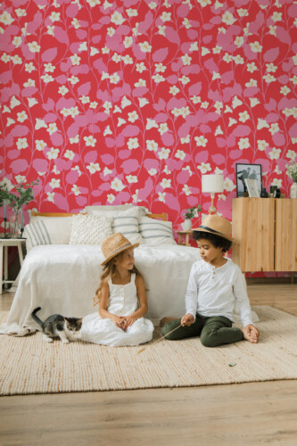 Pink Floral Confetti traditional non-pasted wall mural featuring small scattered flowers and soft petals, adding fresh feminine style to girls bedroom décor