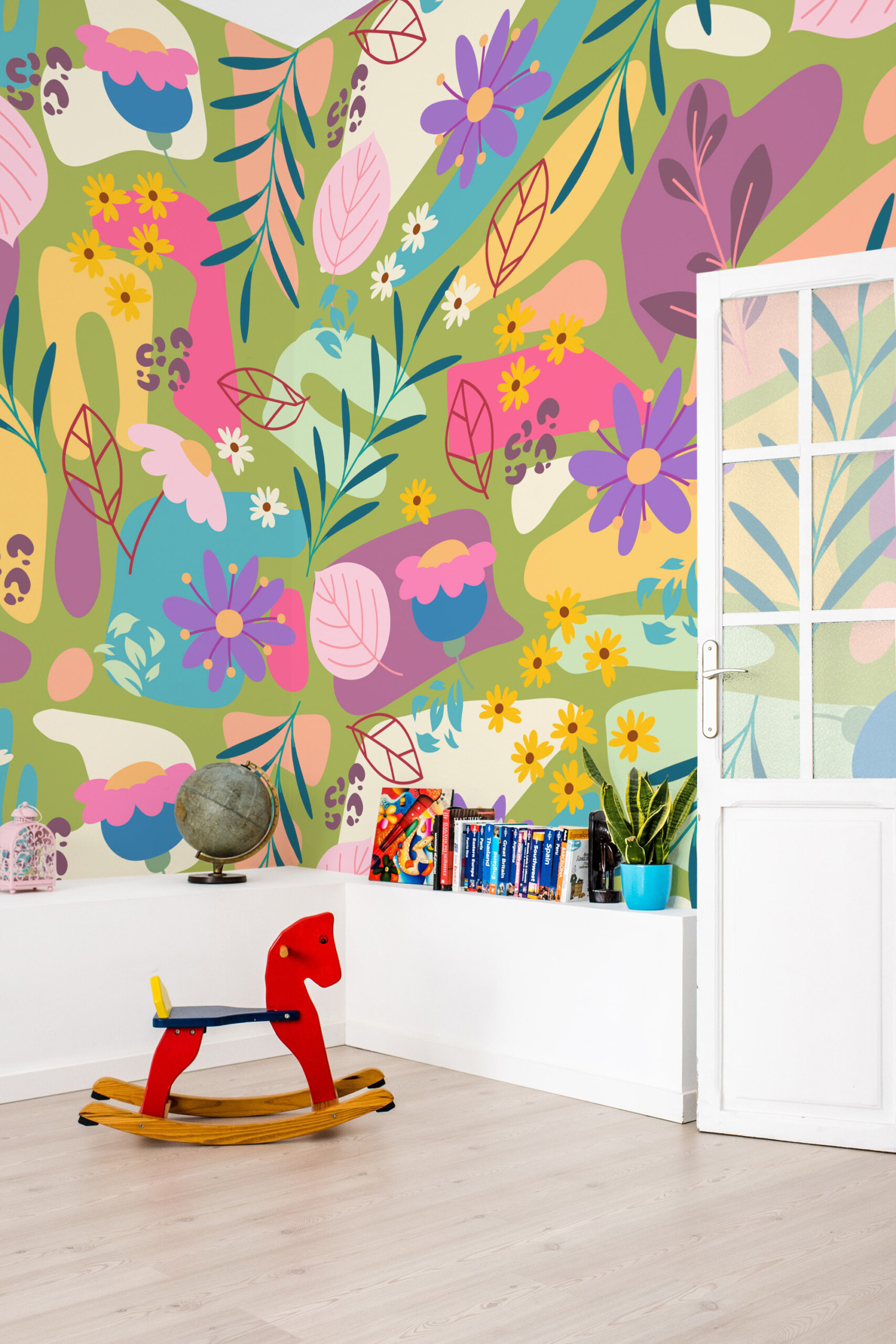 Fancy Walls Playful Wildflower Garden traditional non-pasted eco-friendly wall mural featuring playful floral meadow pattern for boho interiors.
