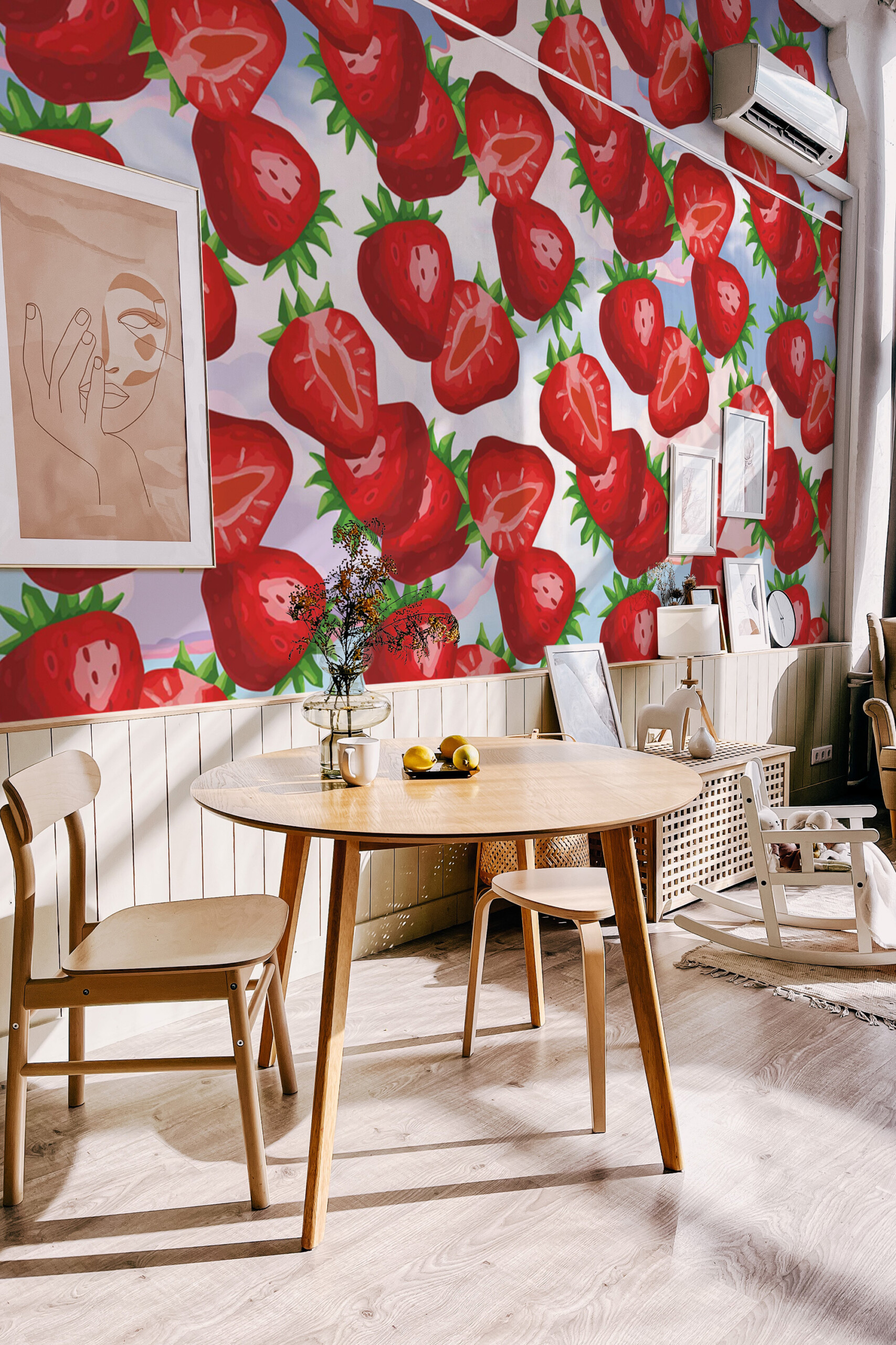 Fancy Walls eco-friendly peel and stick wall mural with bold fruit pattern for lively interiors and contemporary décor.