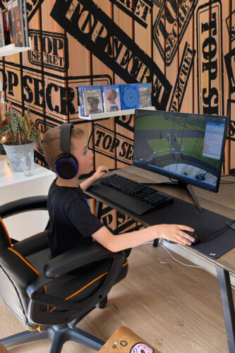 Top Secret Cargo Box removable wall mural with crate wood texture and bold “Top Secret” graphics, perfect for gaming room and modern boys room décor