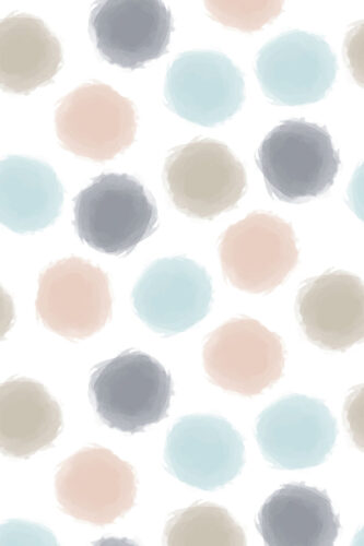 Spaced Beige Dots with watercolor-style circles in blush, aqua, beige, and gray scattered across removable wallpaper.
