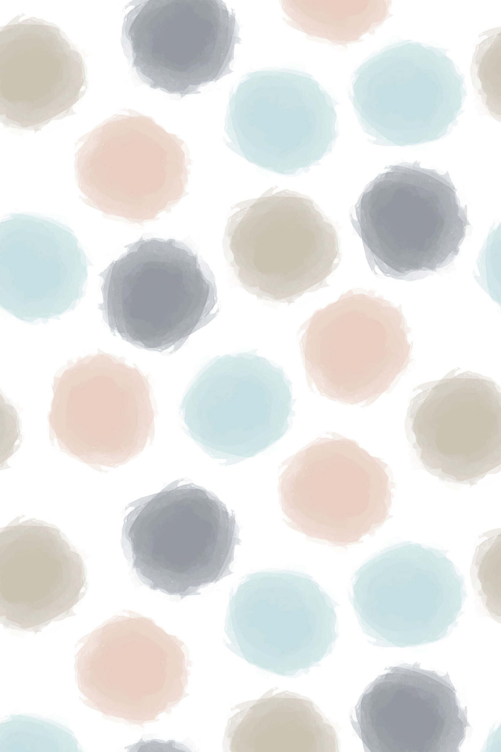 Spaced Beige Dots with watercolor-style circles in blush, aqua, beige, and gray scattered across removable wallpaper.