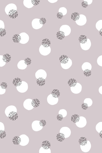 Bold Dusty Rose Dots removable wallpaper with scattered white circles and overlapping black speckled dot clusters on a dusty rose background.