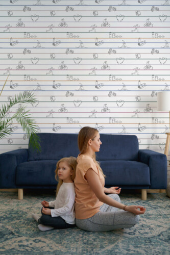 Active Lifestyle Line Art traditional non-pasted wallpaper featuring minimalist workout line drawings, ideal for home gym