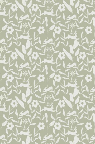 Fancy Walls wallpaper for walls with light woodland rabbits and delicate foliage