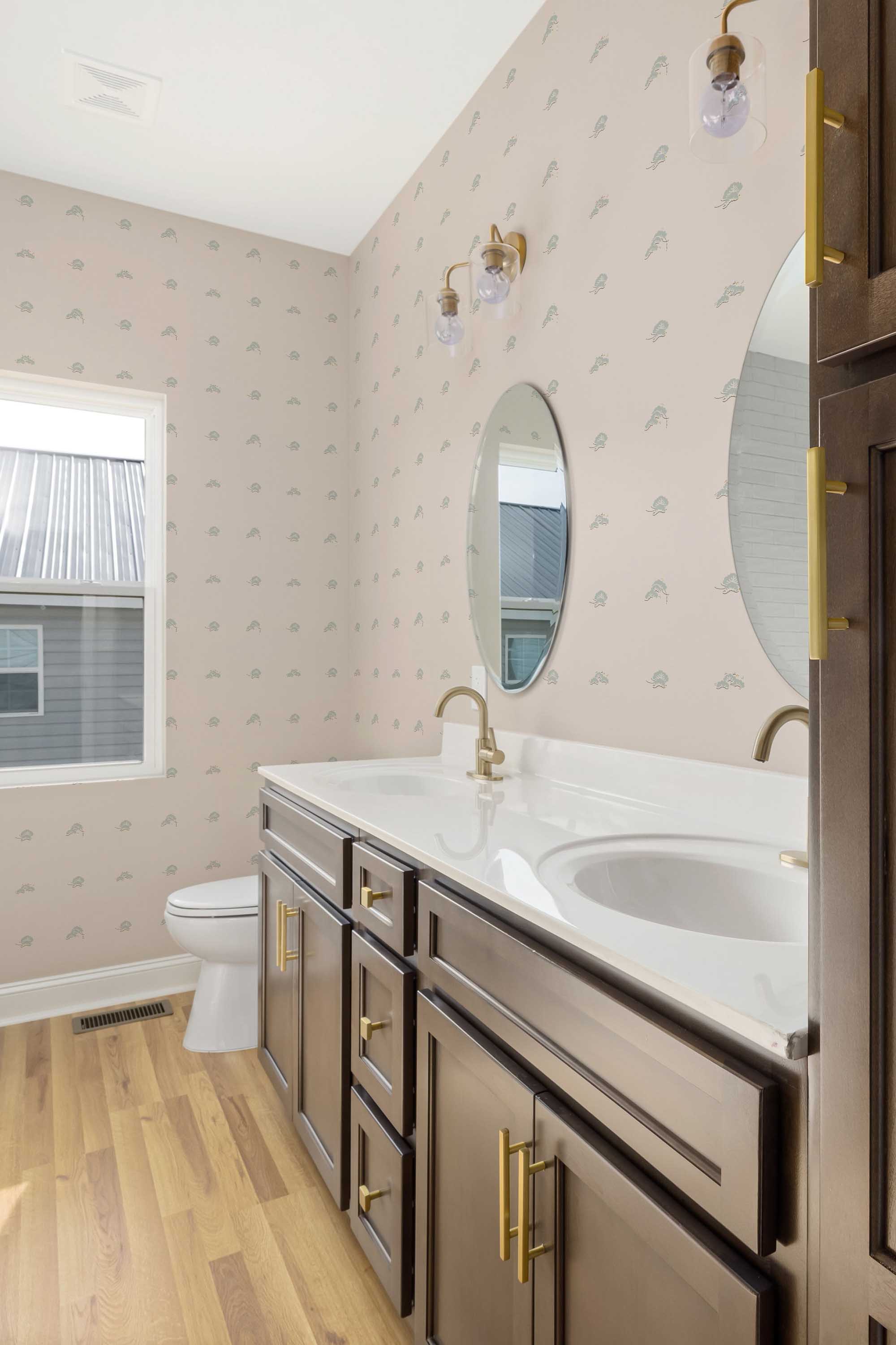 Self-adhesive wallpaper from Fancy Walls with airy neutral abstract shapes in Japanese inspired style