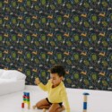 Whimsical Woodland by Fancy Walls peel and stick wallpaper in deep blue with detailed forest animals for immersive bedrooms