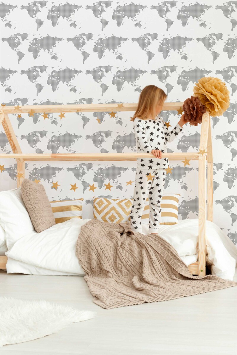 Fancy Walls Teen Room World Map wallpaper for walls with black and white world map motif for study spaces