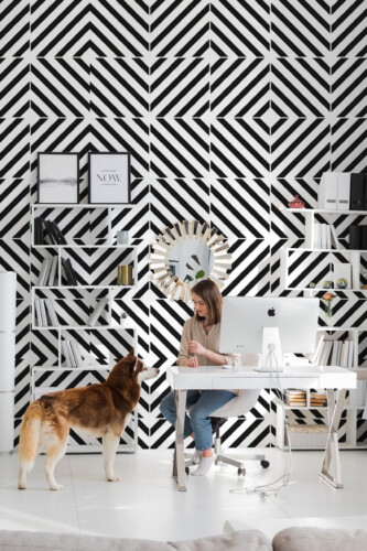 Hypnotic 3D Tiles traditional non-pasted wall mural featuring distorted geometric tile pattern, adding modern style to home office