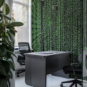 Infinite Code Tunnel removable wall mural with cascading green symbols and geometric tunnel design, creating immersive gaming space