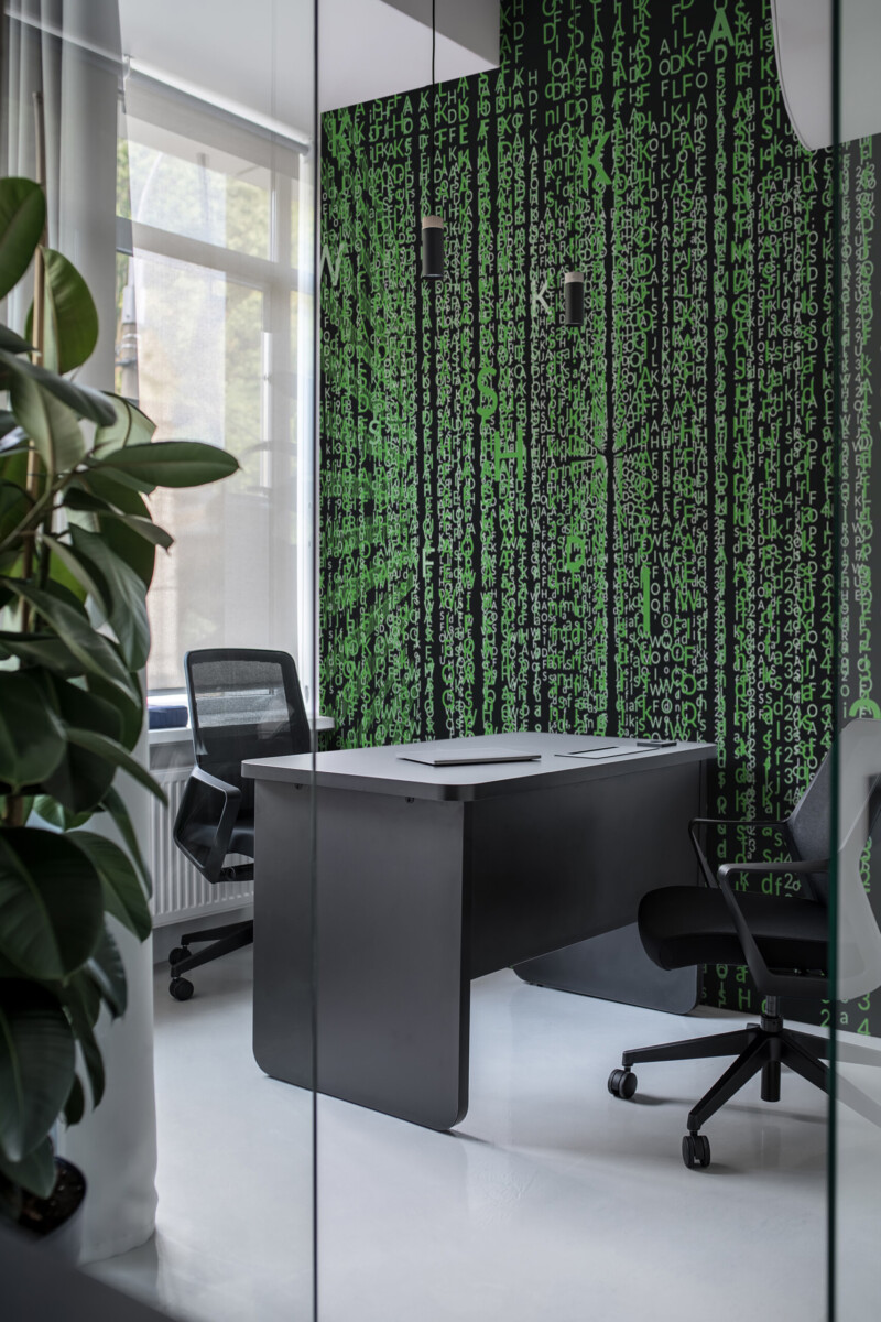 Infinite Code Tunnel removable wall mural with cascading green symbols and geometric tunnel design, creating immersive gaming space