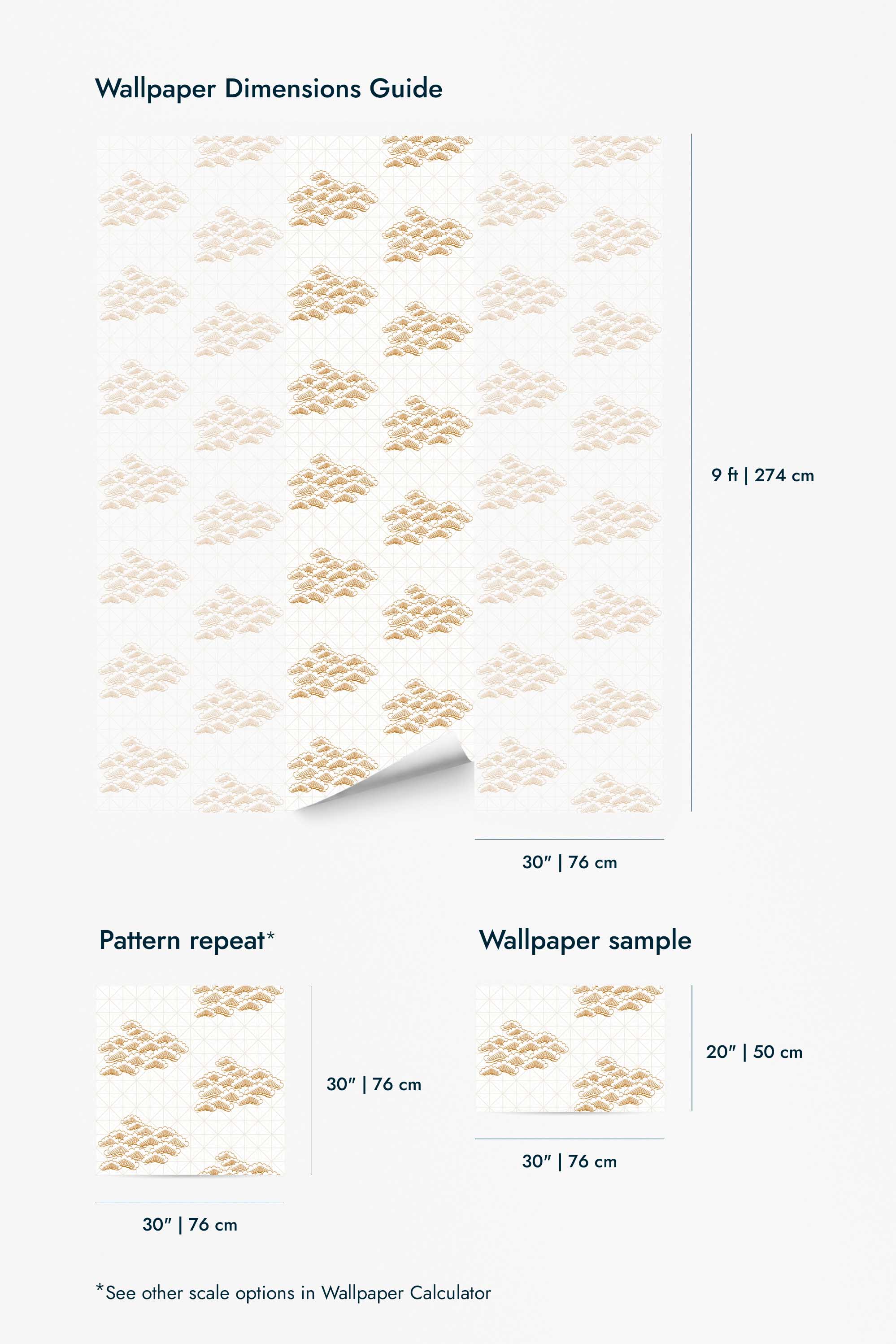 Removable wallpaper by Fancy Walls with stylized Japanese clouds on subtle geometric background