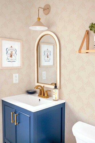 Self-adhesive Zen Pines wallpaper from Fancy Walls with soft beige tree and forest motif for modern neutral interiors