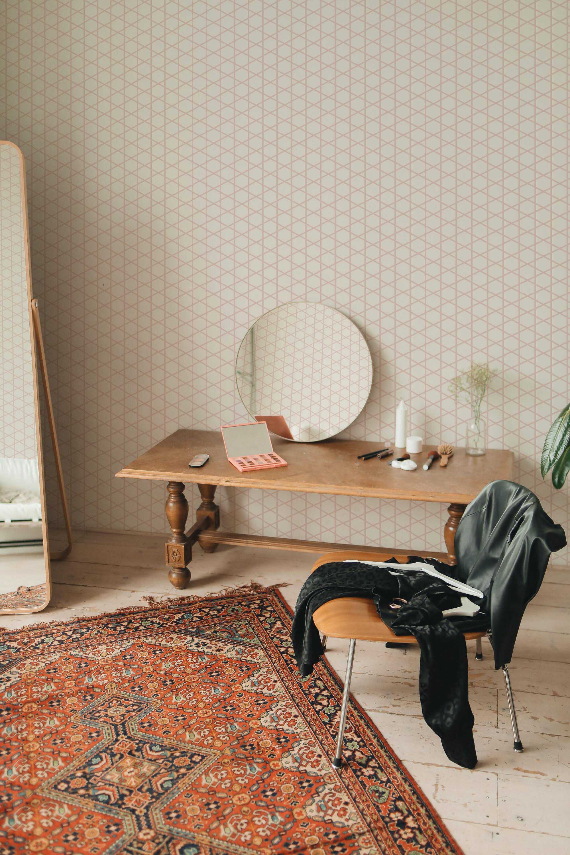 Fancy Walls wallpaper for walls with Japandi inspired beige geometric repeat