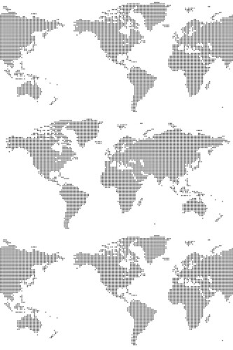 Removable wallpaper by Fancy Walls with modern dotted world map in grey and white tones