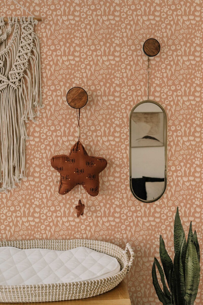 Self-adhesive wallpaper from Fancy Walls with subtle beige and brown botanical motif