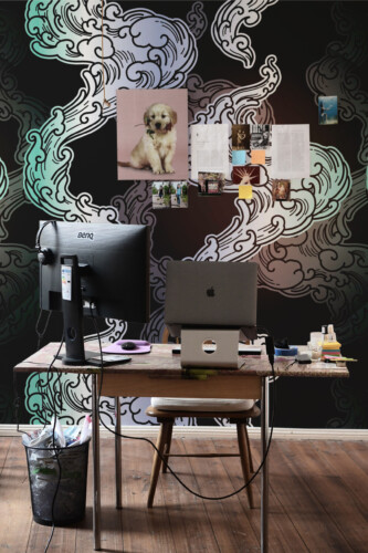 Smoky Line Illusion traditional non-pasted wall mural featuring abstract smoke lines with 3D illusion effect, adding edgy style to game room