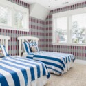 Self-adhesive wallpaper from Fancy Walls with modern teen stripe pattern in gray burgundy and blue