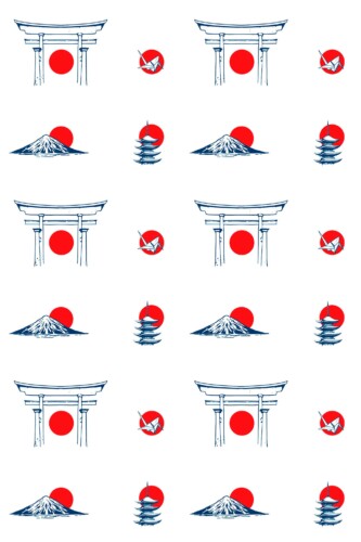 Fancy Walls self-adhesive wallpaper featuring white background with Japanese icons and rising sun motifs