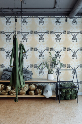 Workout Lifestyle peel and stick wallpaper with workout symbols and athlete silhouette design, great for fitness space