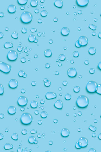 Dense Turquoise Raindrops removable wallpaper with scattered glossy water droplets on a bright aqua background.