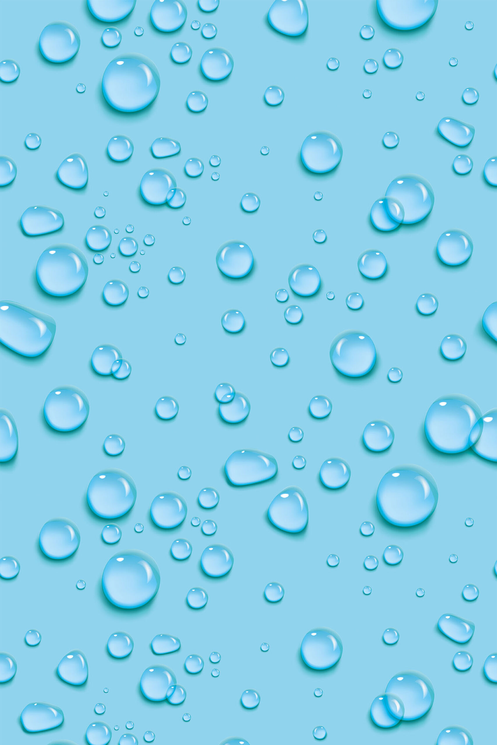 Dense Turquoise Raindrops removable wallpaper with scattered glossy water droplets on a bright aqua background.