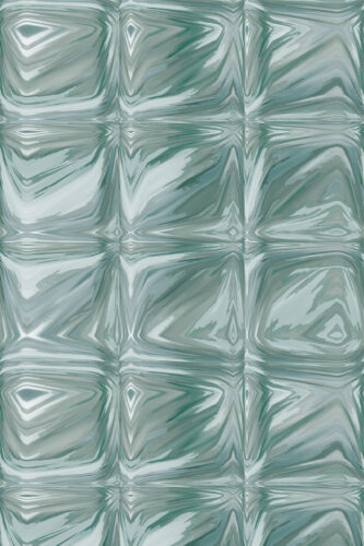 Teal Tile Look shows removable wallpaper with glossy teal marbled squares arranged in a repeating tile grid.