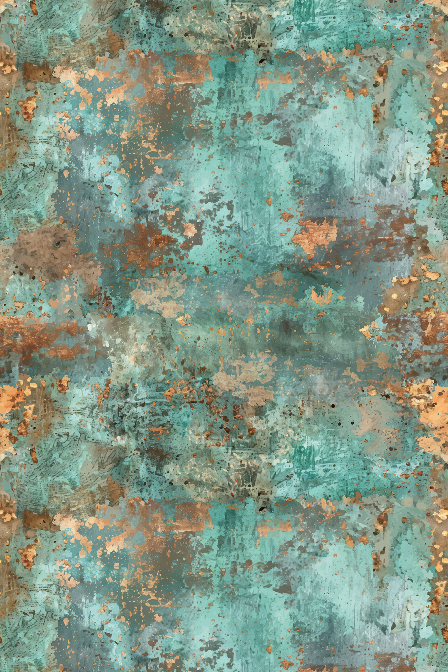 Turquoise Faux Texture with distressed teal and copper mottling, shown as removable wallpaper for an all-over wall look.