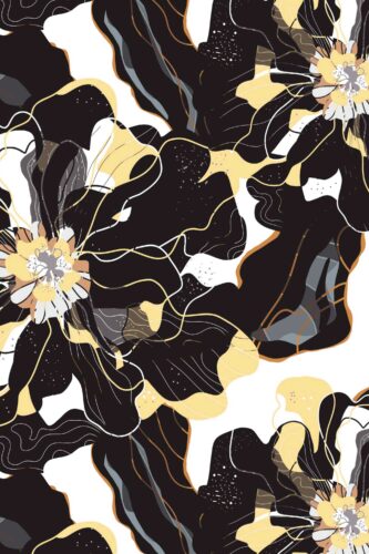 Modern Dark Floral shows oversized black flowers with beige and gray accents across a bold wallpaper mural pattern.