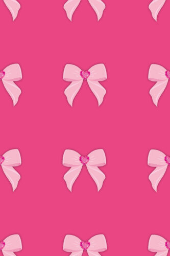 Bold Pink Heart Bows removable wallpaper with pale pink ribbon bows and faceted heart centers on a hot pink background.