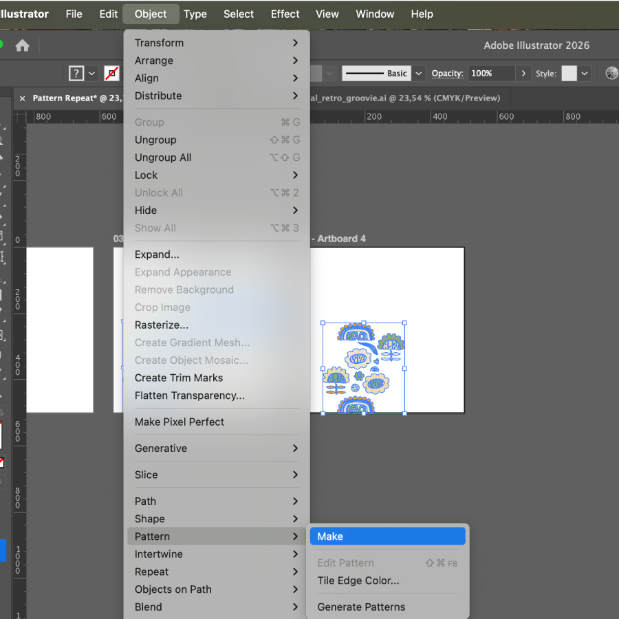 How to open the pattern tool in Illustrator