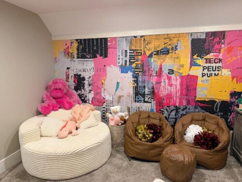 News Graffiti Wall Mural peel and stick wallpaper installed in guest room - review picture submitted by Jurgis