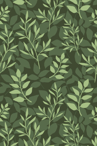 Dense Green Leaf removable wallpaper with layered dark and light green foliage and slender leafy branches across the surface.