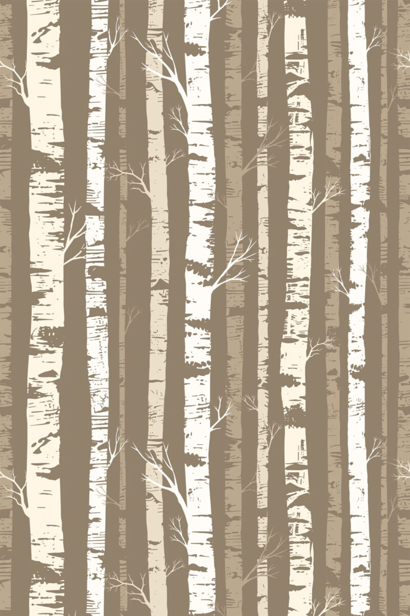 Beige birch forest wallpaper with repeating tree trunks