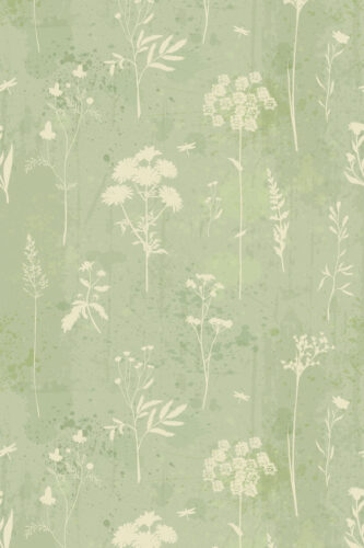 Delicate Sage Wildflower removable wallpaper with airy cream wildflower silhouettes scattered over a soft sage green wash.