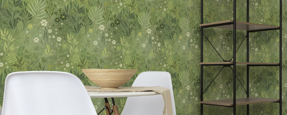 Green Biophilic Wallpaper design by Fancy Walls