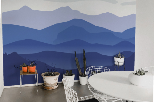 Wall mural pattern of blue and purple mountains
