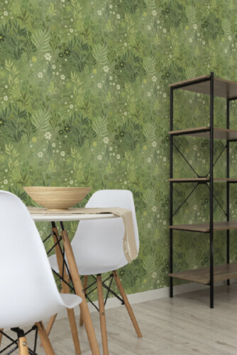 Green Biophilic wallpaper design by Fancy Walls