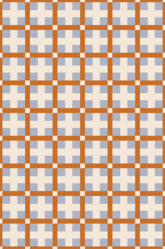 Orange Retro Cross Grid removable wallpaper with an orange grid over cream crosses and soft blue squares in a repeating pattern.