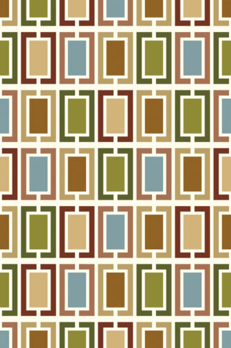 Retro White Geometric Frames features repeating framed rectangles in olive, teal, rust, and tan on a cream background as removable wallpaper.