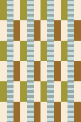 Retro Beige Geometric removable wallpaper with vertical block columns in beige, olive, rust, and pale blue stripes.
