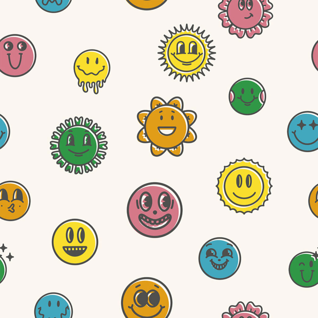Wallpaper with funky smily faces