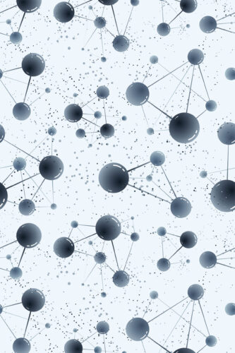 Fine Blue Network Orbs removable wallpaper with floating blue-gray spheres linked by thin lines on a pale background.