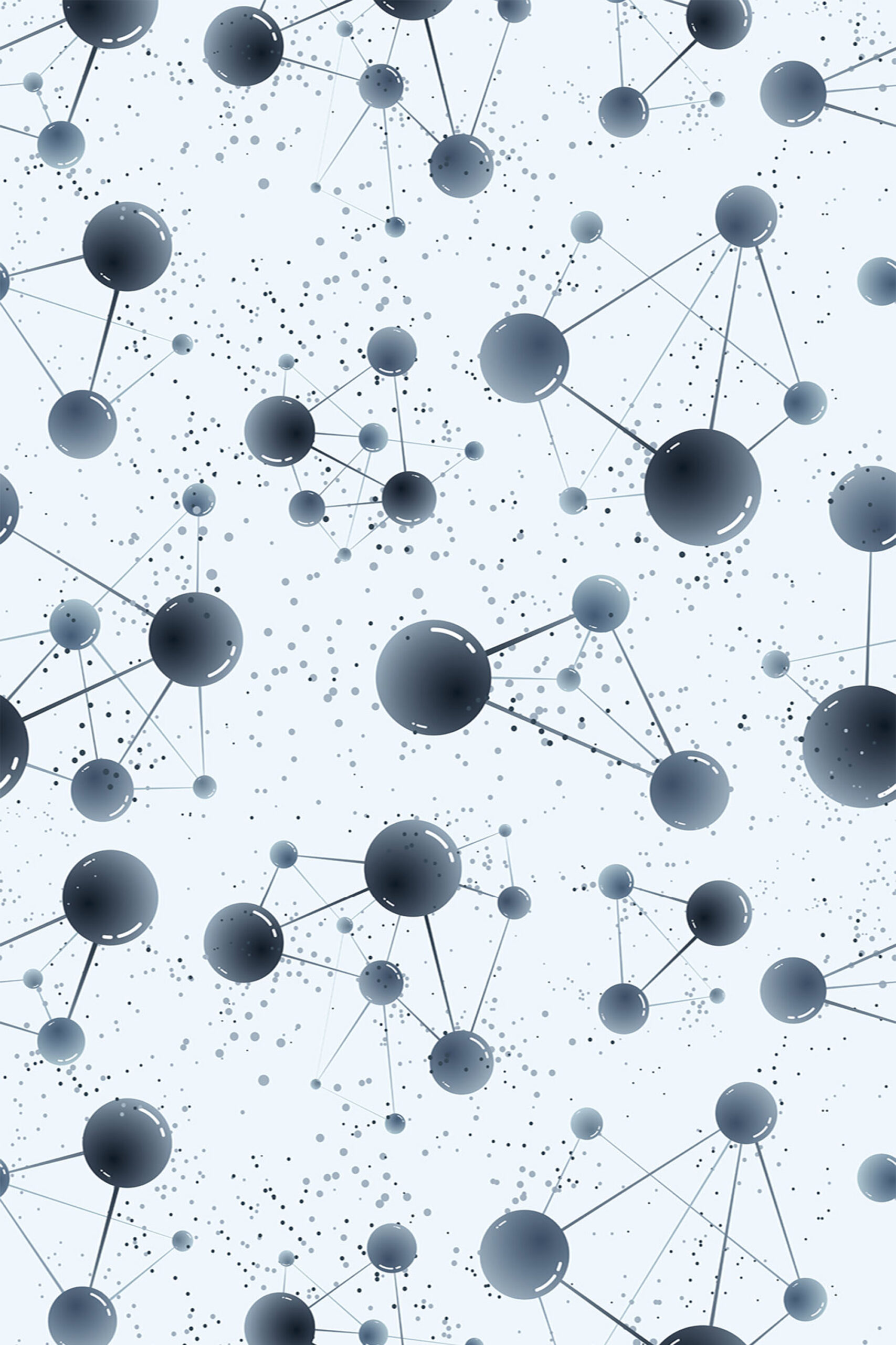 Fine Blue Network Orbs removable wallpaper with floating blue-gray spheres linked by thin lines on a pale background.