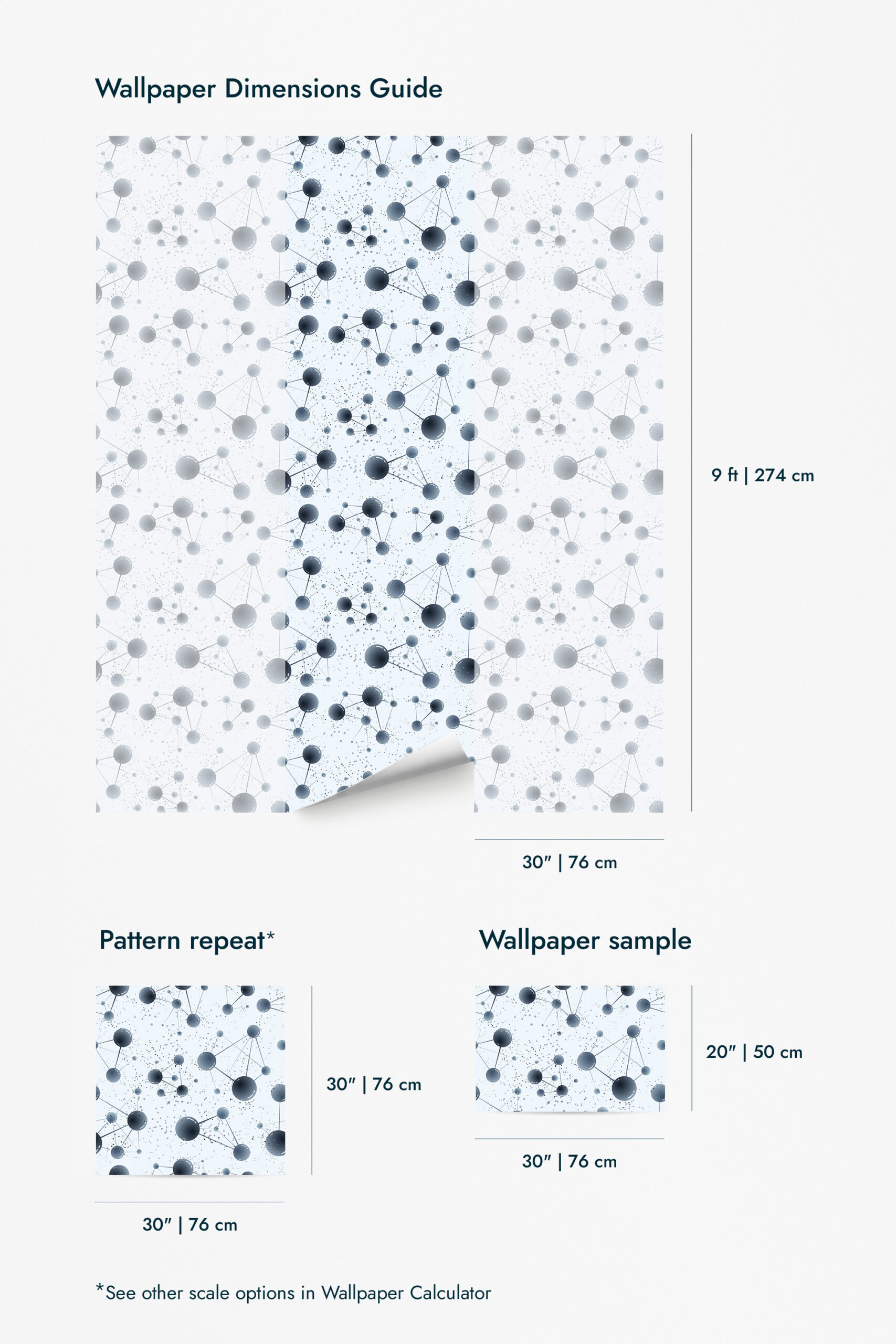 Fine Blue Network Orbs wallpaper dimensions guide featuring the design.
