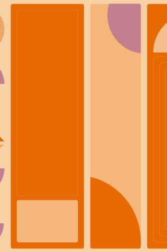 Burnt Orange Geometric Columns pre-pasted wallpaper mural with tall orange arches and peach panels creating a bold full-wall abstract layout.