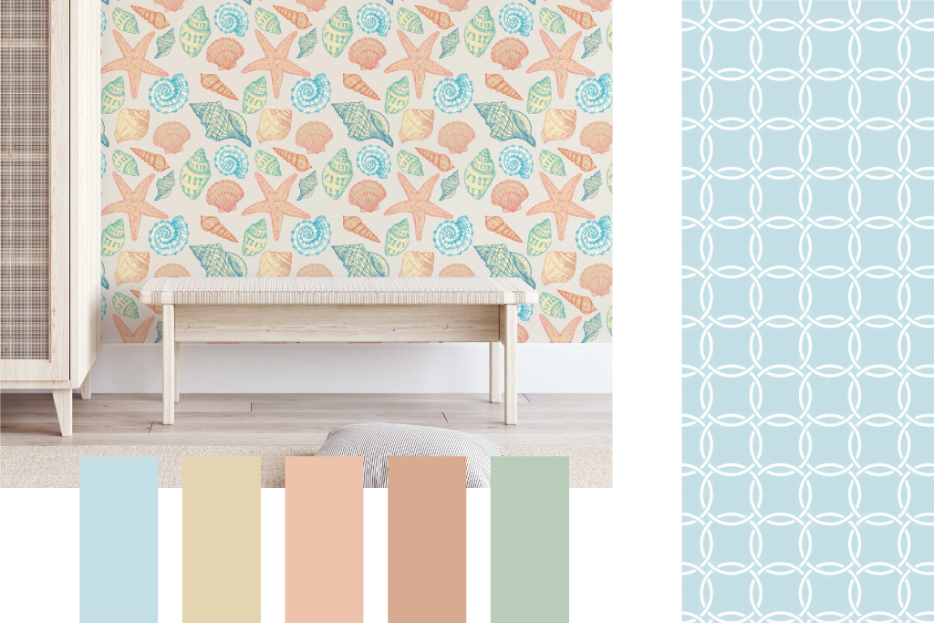 Coastal Seashell & Geometric overlapping circles wallpaper