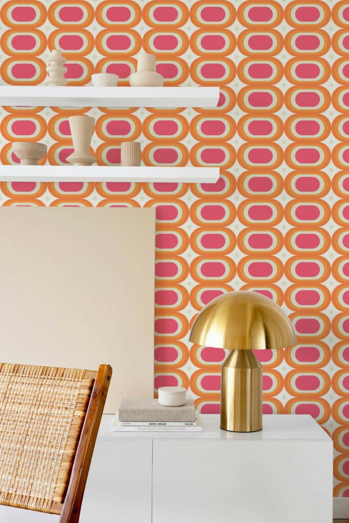Modern style dining room decorated with 60s retro peel and stick wallpaper